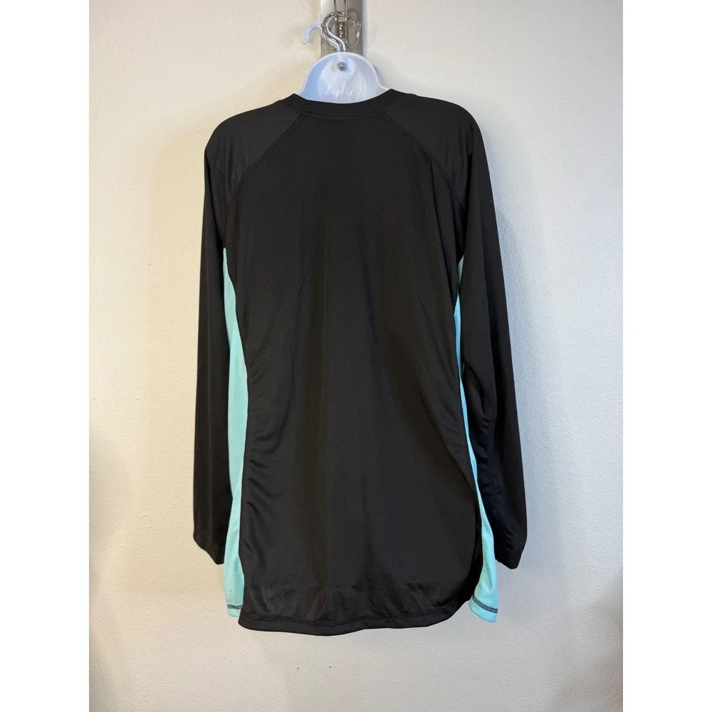 Halcurt Womens 3X Black Turquoise Palm Tree Long Sleeve Rash Guard Swim Shirt